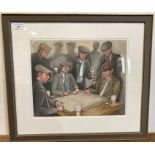 † Pete Endean framed pastel and watercolour 'Miners Playing Dominoes',