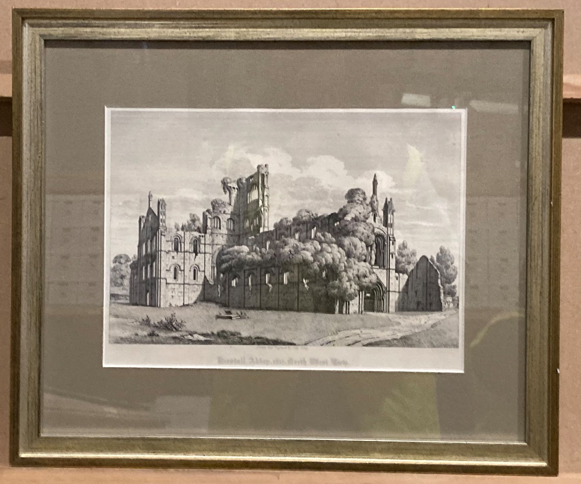 Three framed prints relating to Kirkstall Abbey, 'S E View of Kirkstall Abbey', 22cm x 27cm, - Image 3 of 4