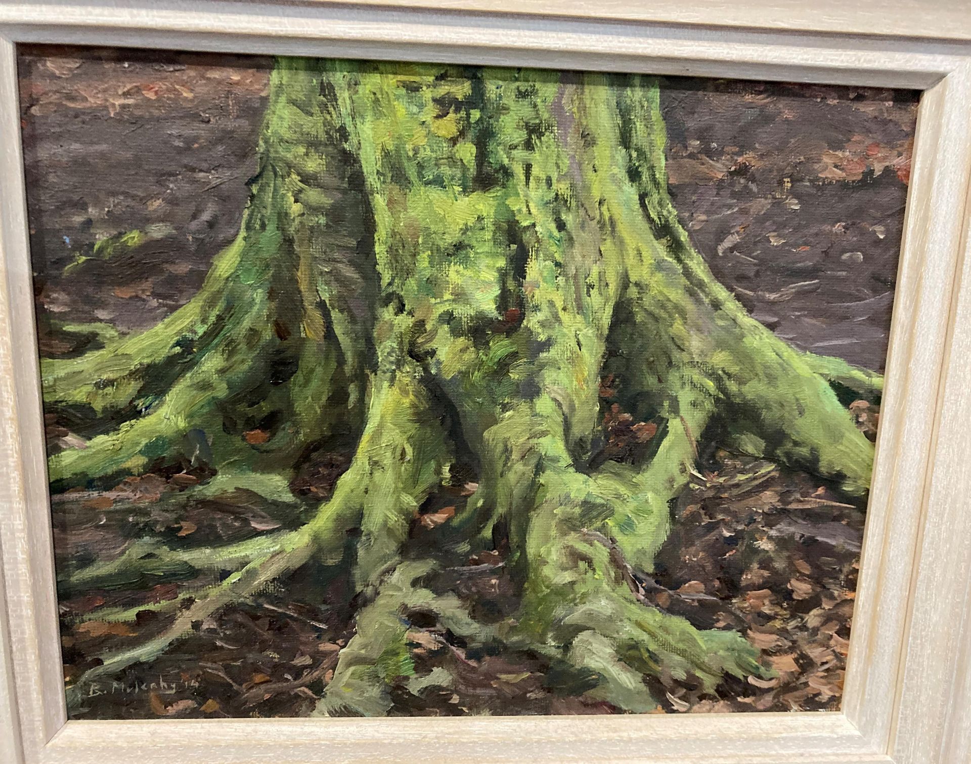 † Bruce Mulcahy '14, 'Tree Base - Hopton Woods', framed oil on board, 24cm x 29cm, - Image 2 of 4