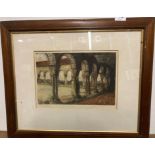 W Walton? three framed prints (all signed in pencil) - 'Courtyard' 23cm x 31cm,