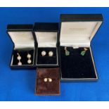 Four pairs of assorted 9ct gold earrings - three pairs decorated with pearls and one pair with a