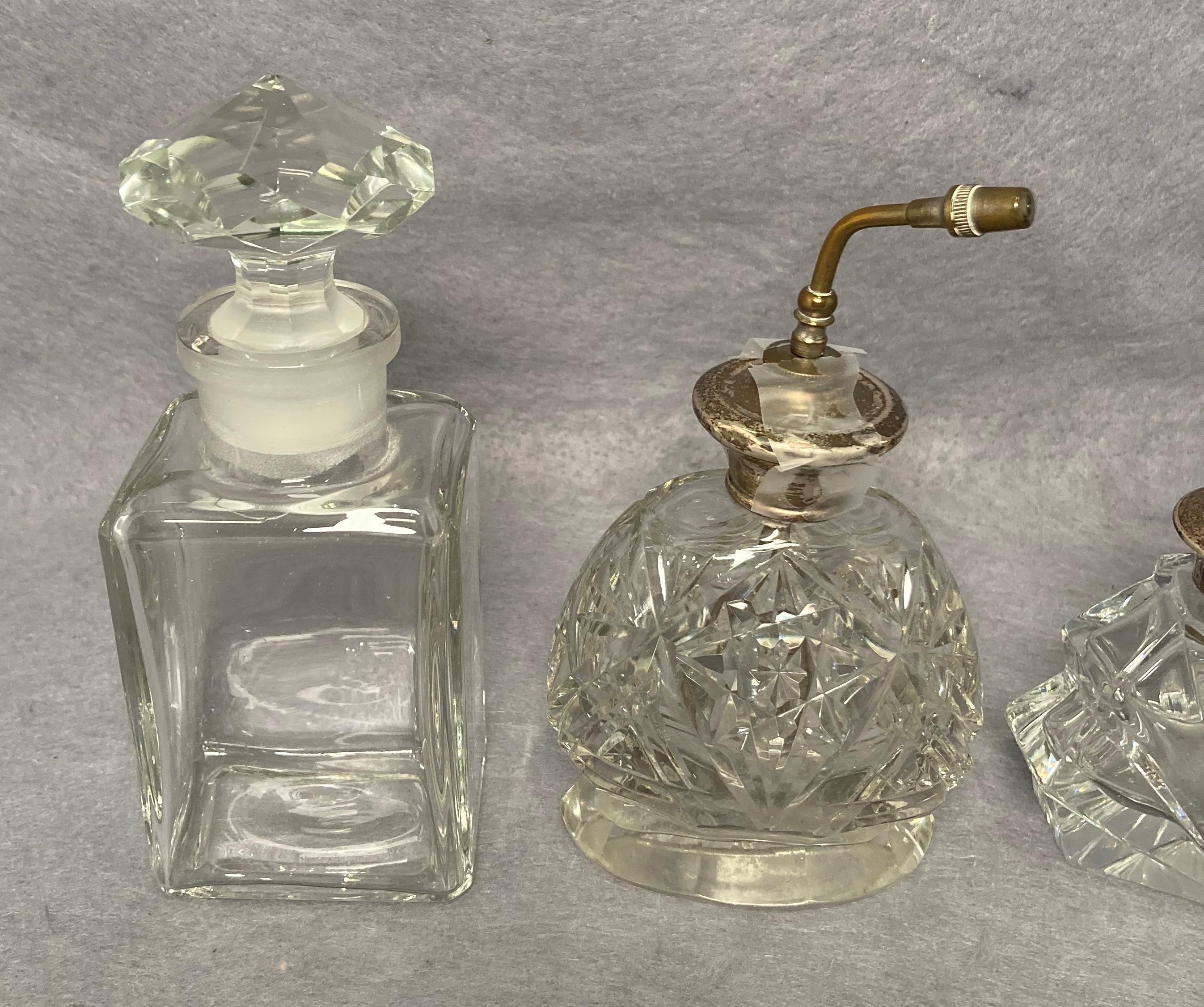 Two vintage perfume crystal/glass bottles with Sterling Silver tops/pumps (9cm and 14cm high) and a - Image 2 of 5