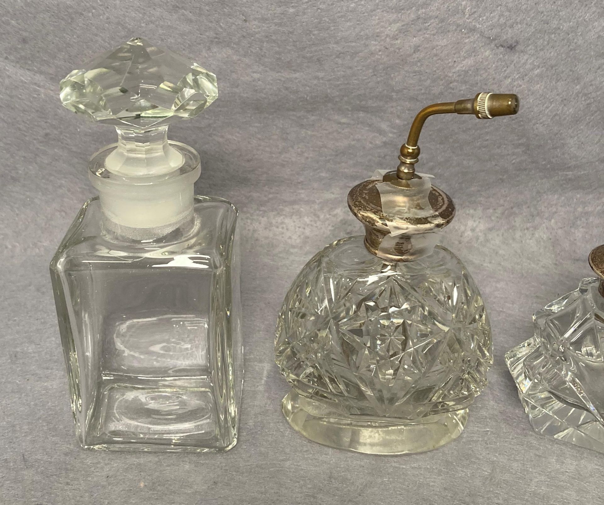 Two vintage perfume crystal/glass bottles with Sterling Silver tops/pumps (9cm and 14cm high) and a - Image 2 of 5