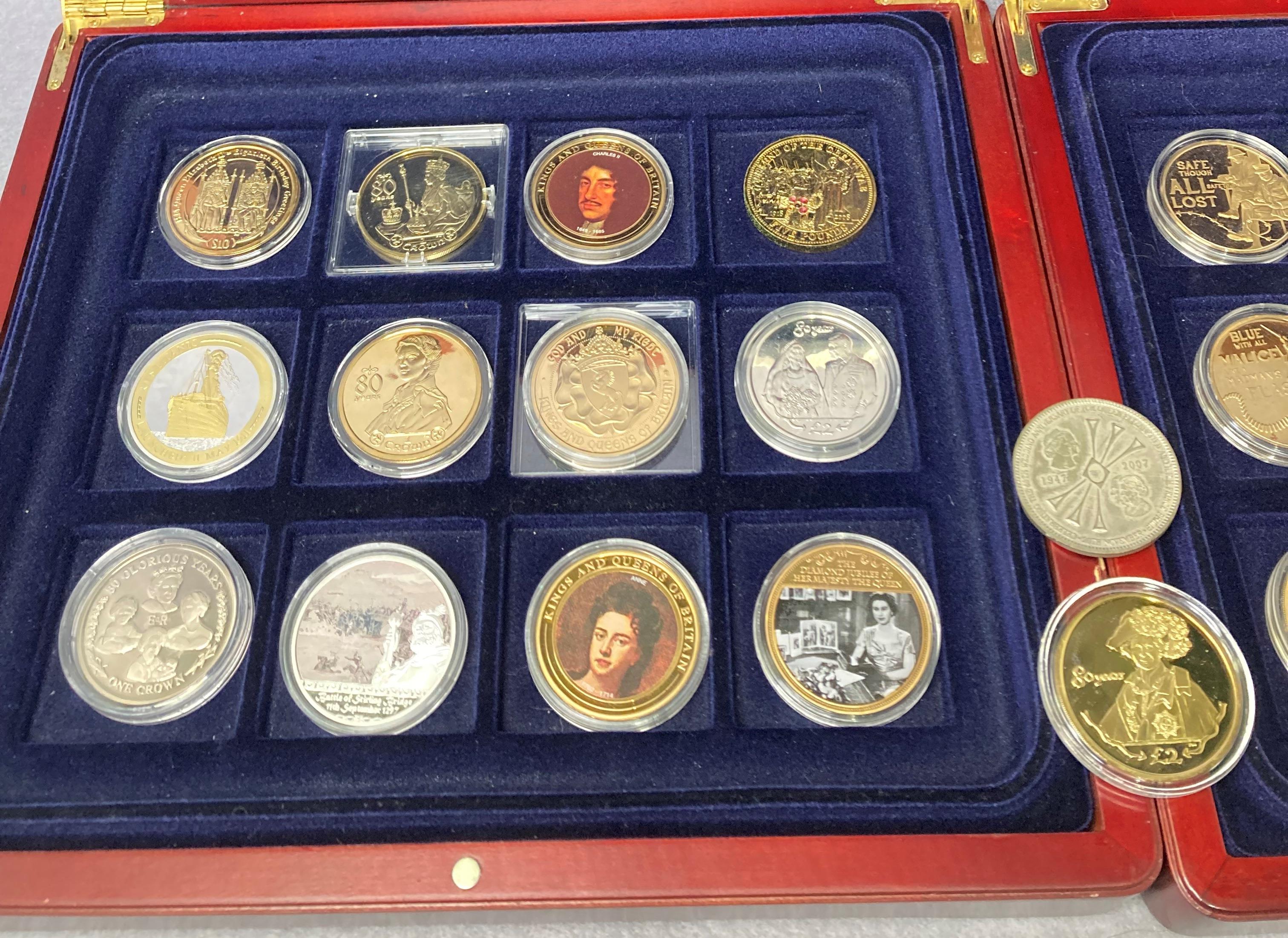 Contents to two fitted coin cases - twenty-six assorted commemorative coins some in silver and gold - Image 2 of 4