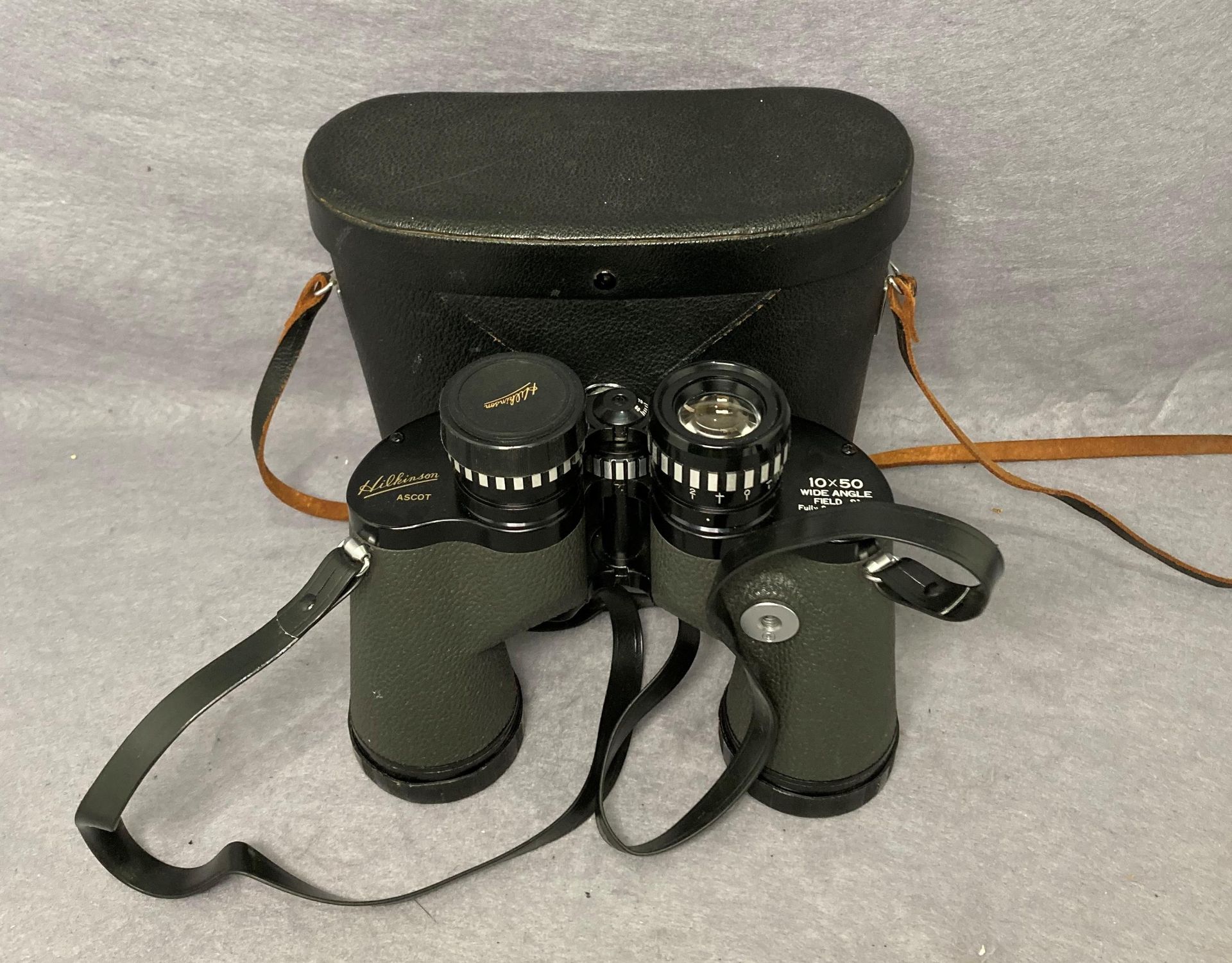 A pair of Mid Century Hilkinson Ascot 10x50 wide angle field 8° fully coated optics magnesium body