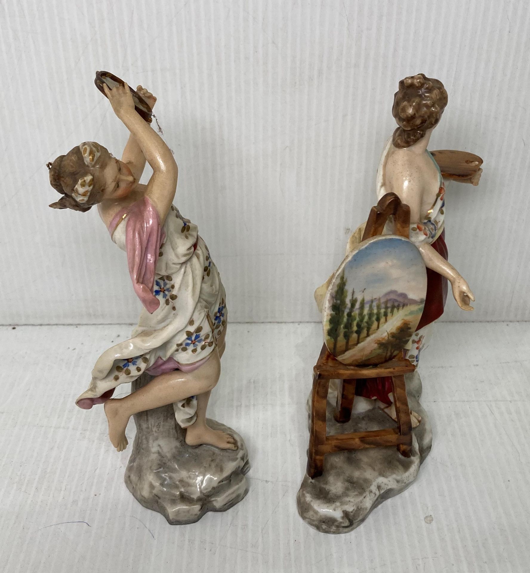 Two assorted Volkstedt ceramic figurines 19/20th Century including lady artist painting (18. - Image 2 of 3