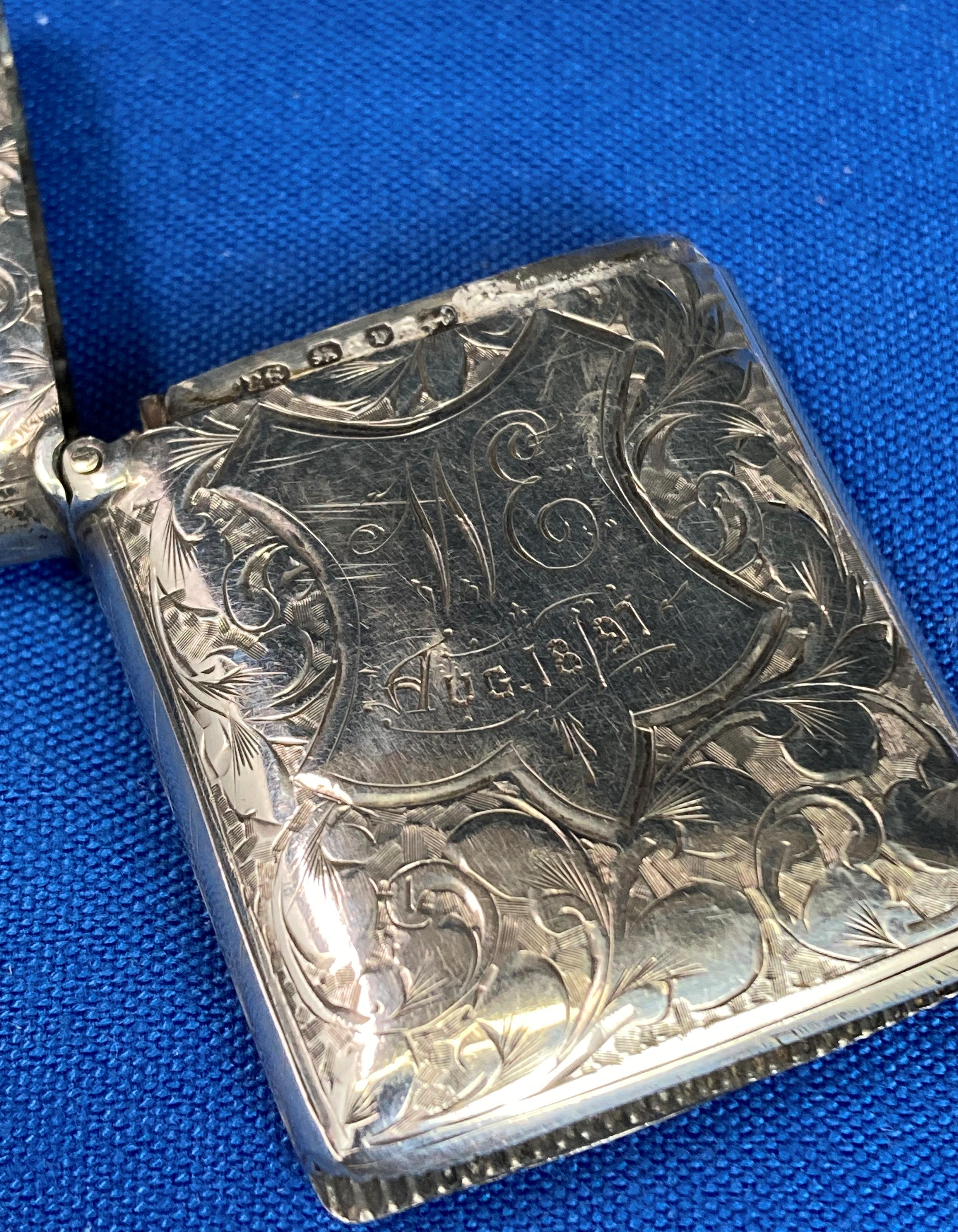 Five silver (hallmarked) items including a cigarette case (1945), vesta (1895), - Image 7 of 8