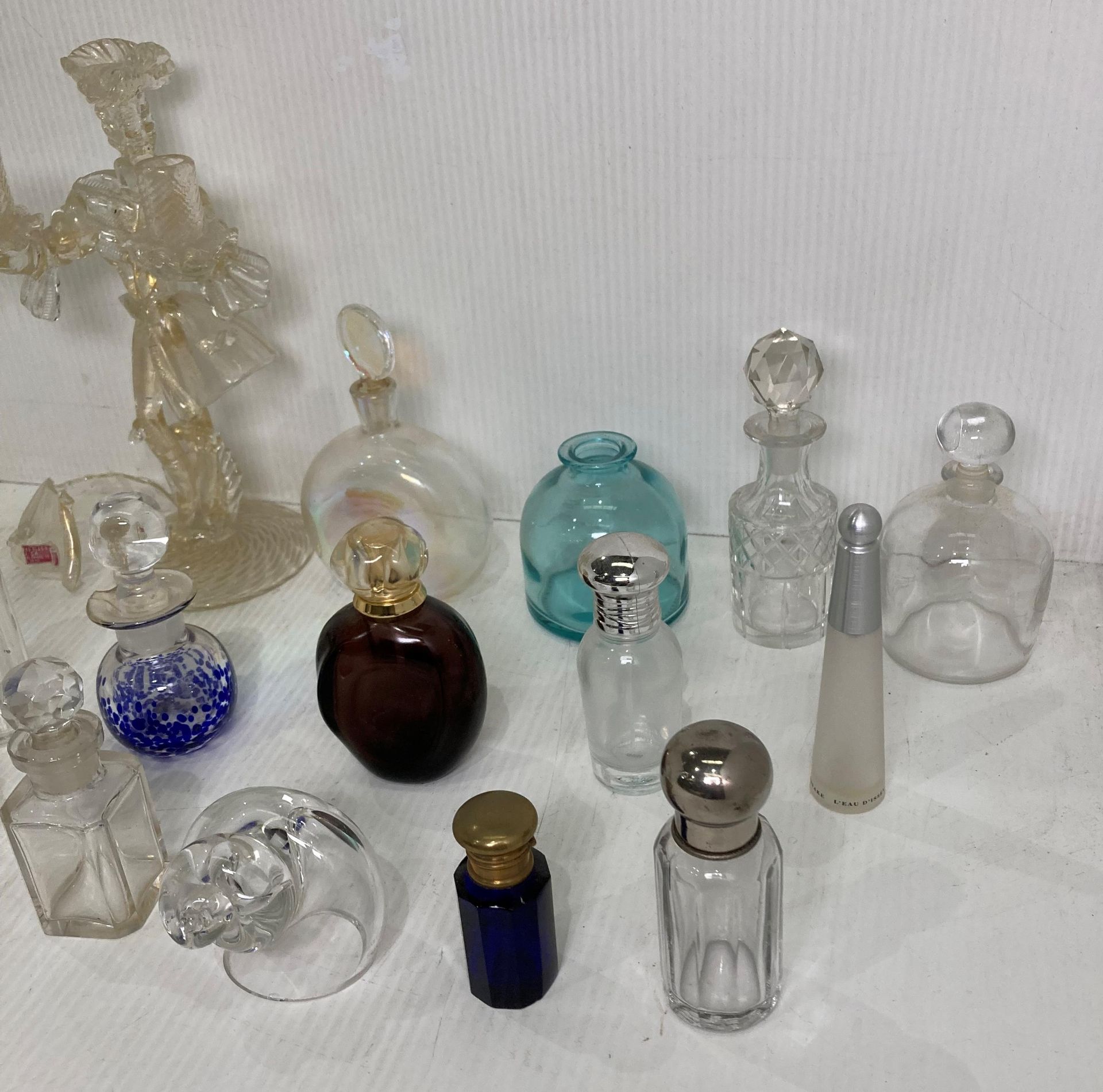 Thirteen assorted perfume bottles including vintage and modern pieces and a blown glass candelabra - Image 3 of 3