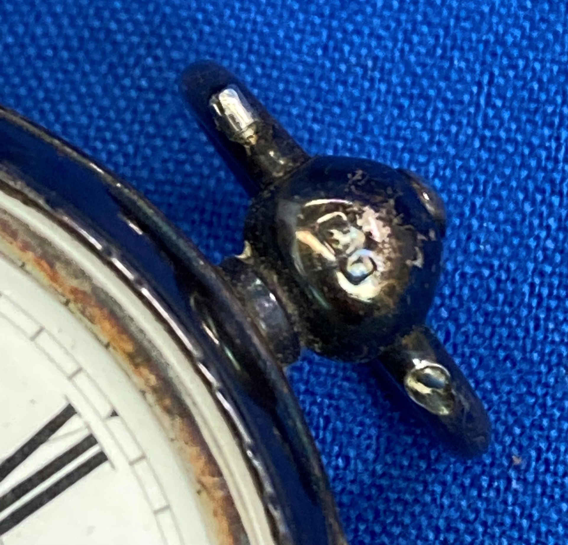 Silver (1903, Chester) pocket watch with white face and Roman numerals. Total weight: 4. - Image 4 of 4