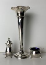 Three silver (hallmarked) items including a 20cm high trumpet vase (1904,