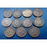 USA - Indian Head Cents (10) including 1866, 1859, 1862, etc.