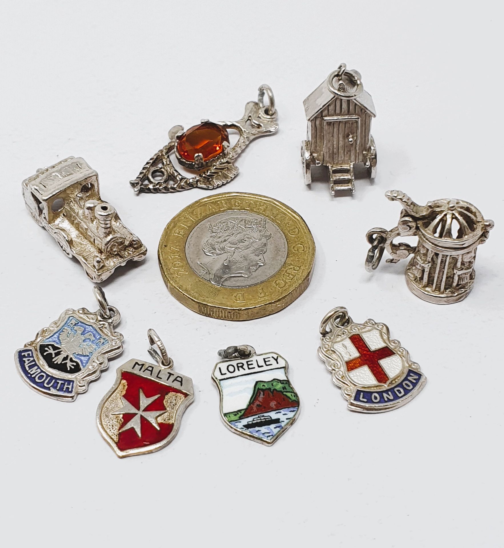 Sterling silver selection of nineteen vintage charms, including tankard, fish, claw, - Image 2 of 3