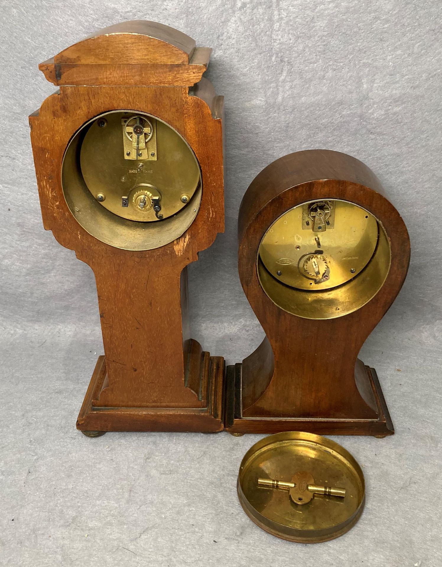 Two mahogany cased mantel clocks - one Swiss Made (23cm high) and one French Made (31cm high) - - Image 4 of 4