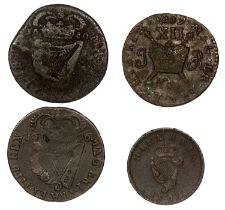 Ireland - James II Gun Money Shilling Nov 1689; Halfpenny Charles II 1680 & William III 1696;