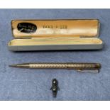 A rolled gold Yard-O-Led propelling pencil in fitted case by Brown Muffs of Bradford and a silver