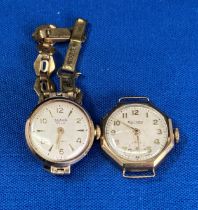 9ct gold (375) Slava gold case watch (strap - gold-plated) and a Rotary gold case watch (no strap).