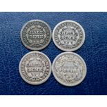 USA - Seated Liberty Half Dime (4) 1845, 1853, 1857, 1873.