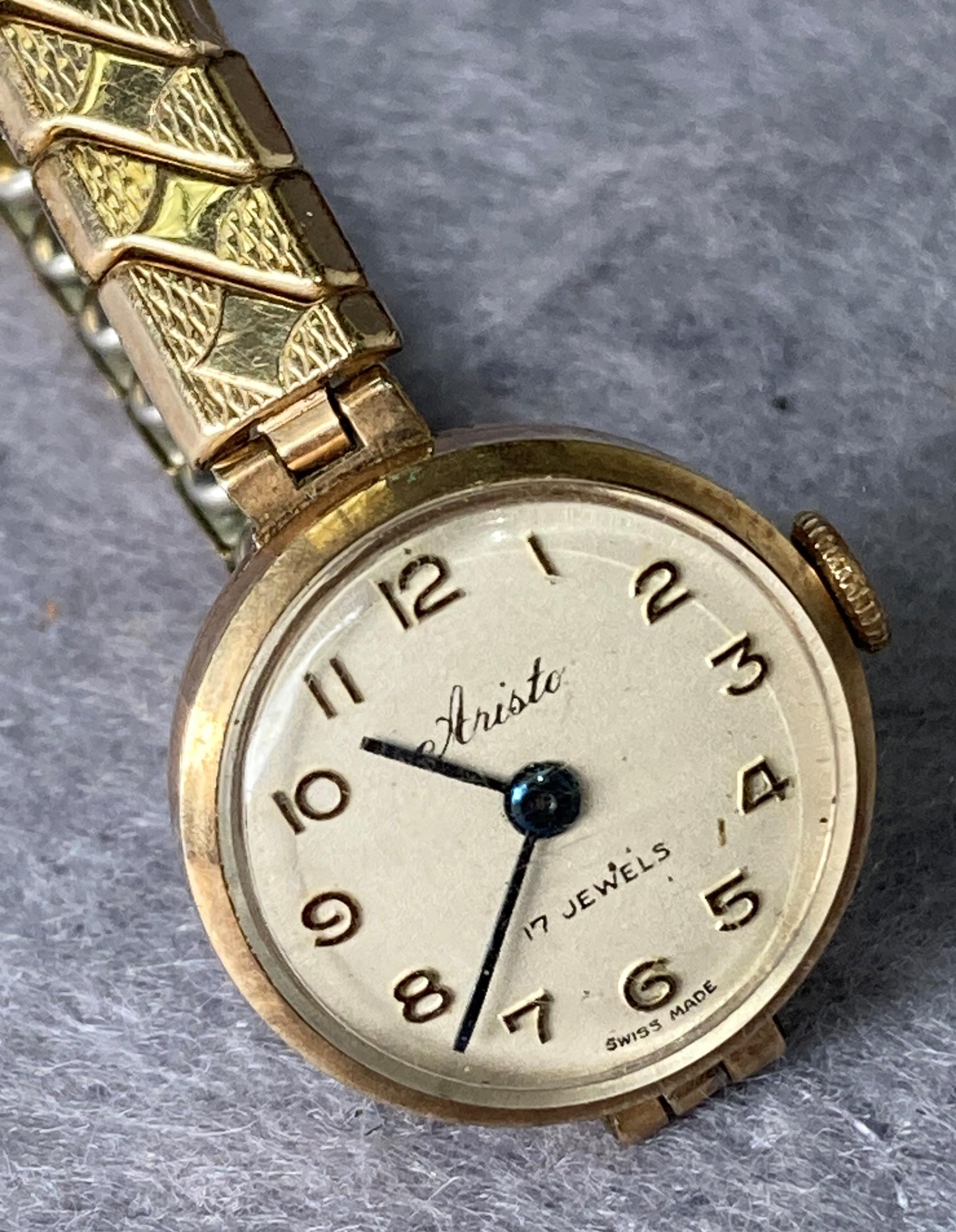 9ct gold (375) Aristo ladies watch with a rolled gold strap (saleroom location: S3 GC6) - Image 3 of 3