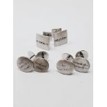 Sterling silver cufflinks, three pairs - 'anytime/anywhere',