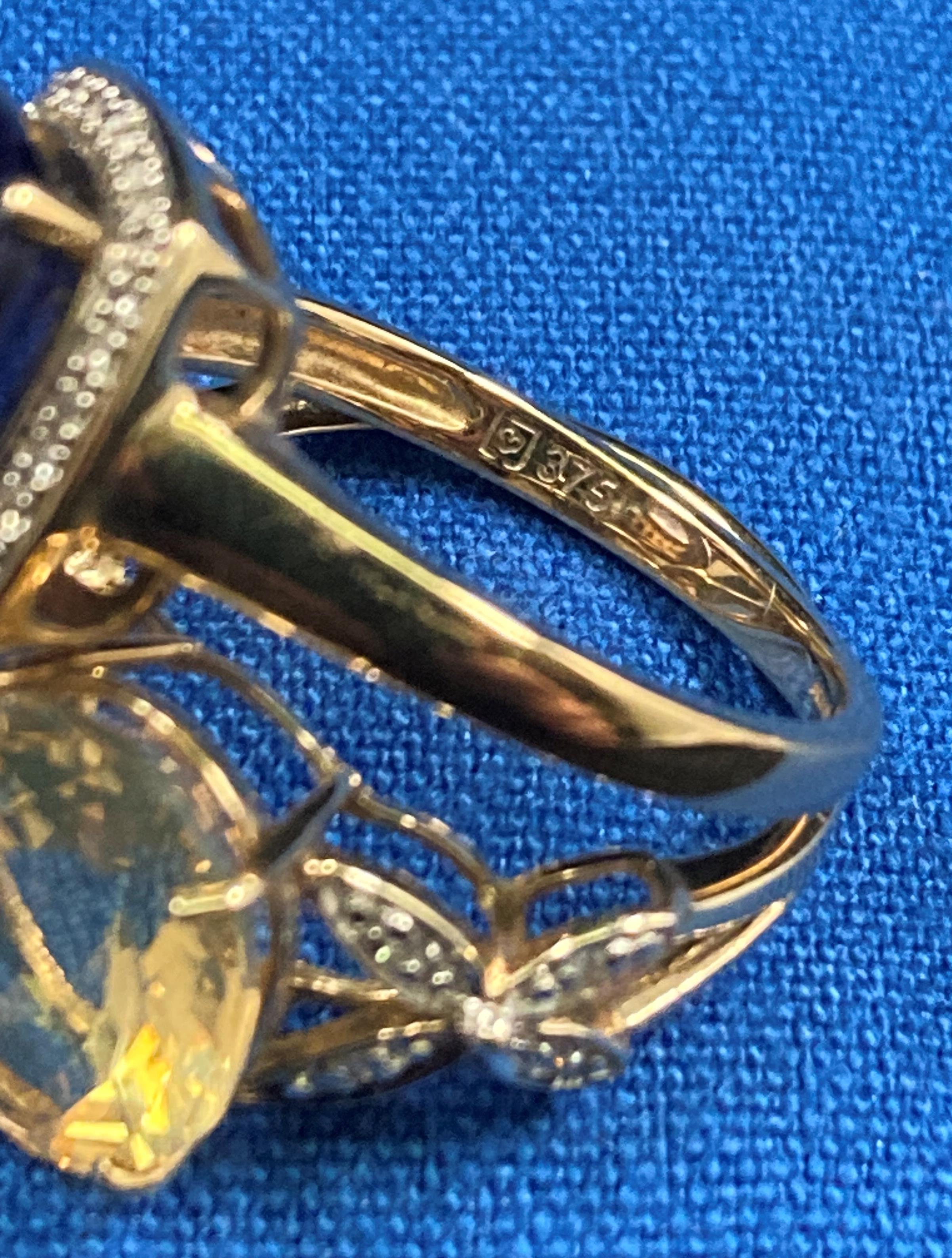 Two 9ct gold (375) rings - an oval lemon-coloured oval cut stone with butterfly design to either - Image 3 of 3