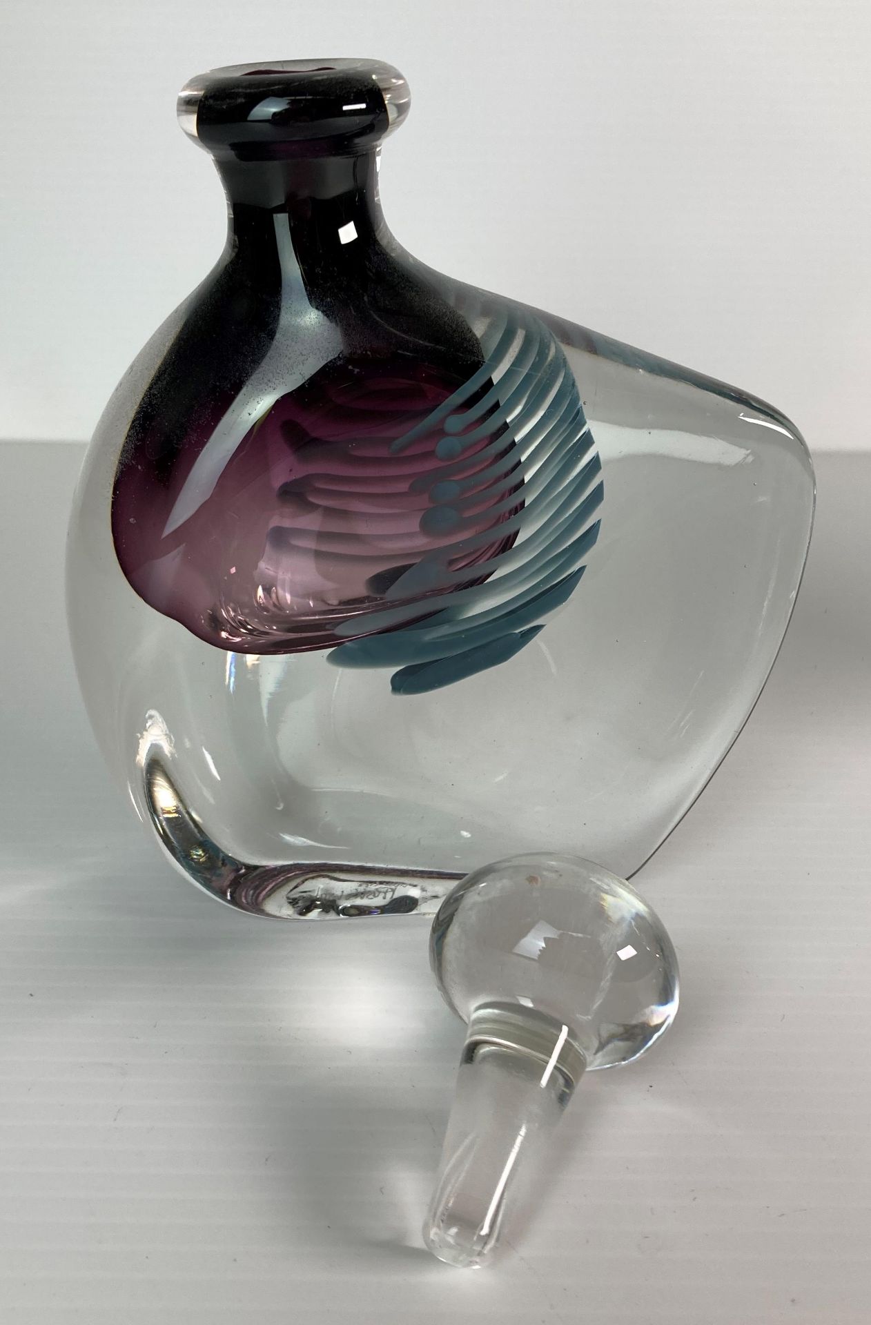 A Karlin Rushbrooke hand-made glass wedge bottle and stopper with signature to base (18cm high), - Image 4 of 5