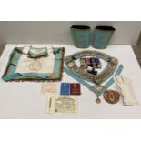 Contents to box - RAOB ceremonial sash with medals, cuffs, gloves, certificates,