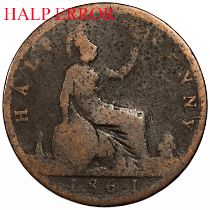 UK - Victoria Halfpenny 1861 with rare 'HALP' for HALF error.