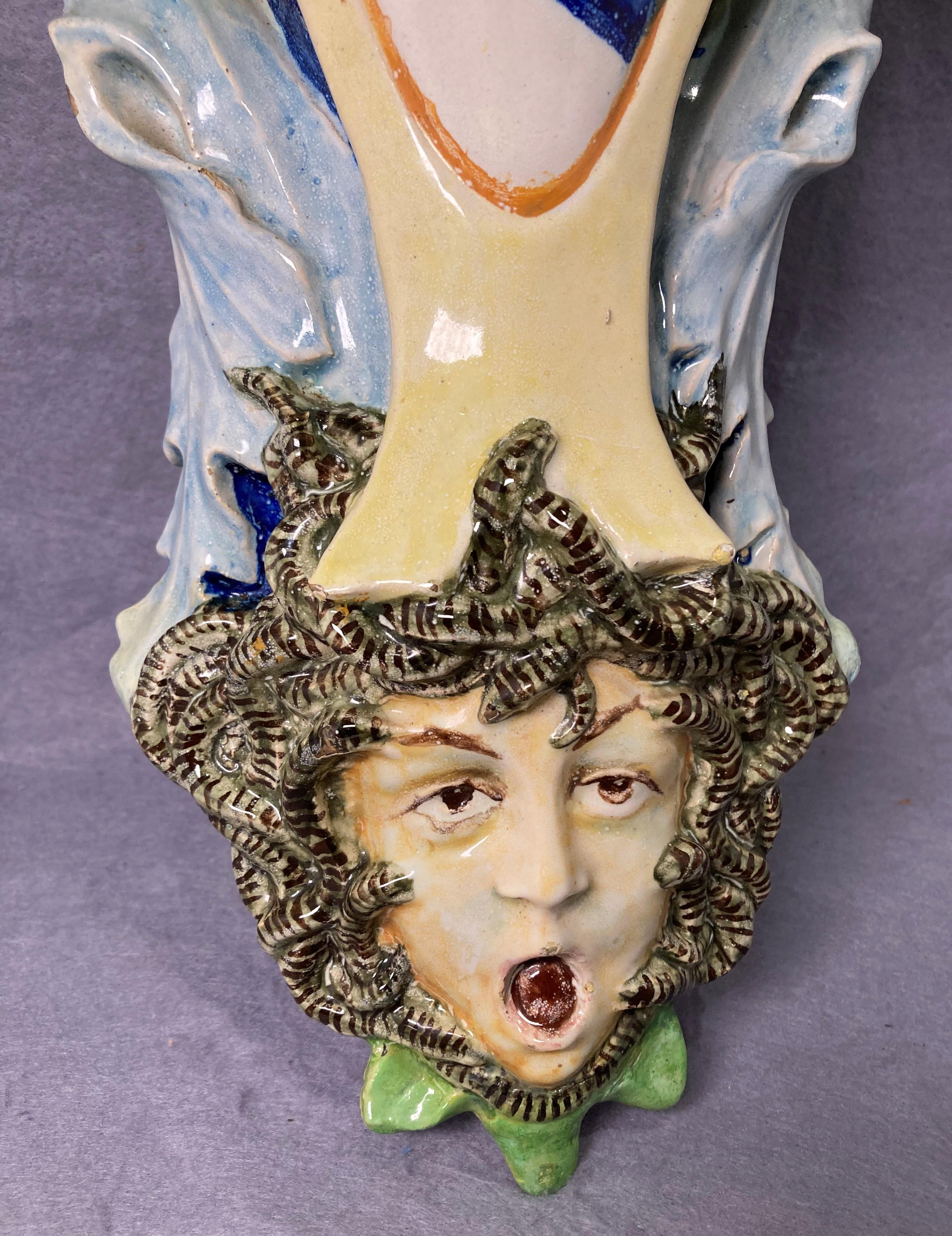 A vintage Majolica ceramic wall shelf/bracket with Medusa's head to bottom with sea serpents either - Image 2 of 3