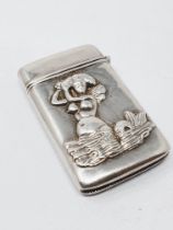 Sterling silver, embossed 'mermaid' vesta case, Euro symbol money clip and carnation lapel holder,
