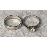 Two 18ct white gold and diamond rings including diamond solitaire eight-claw set ring (size I) and