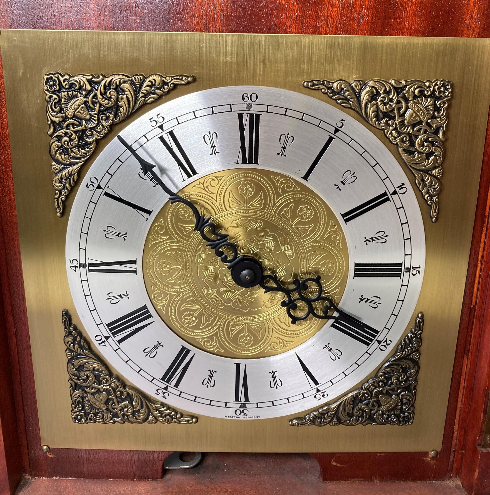 Mahogany cased West German mantel clock with brass face, - Image 2 of 3