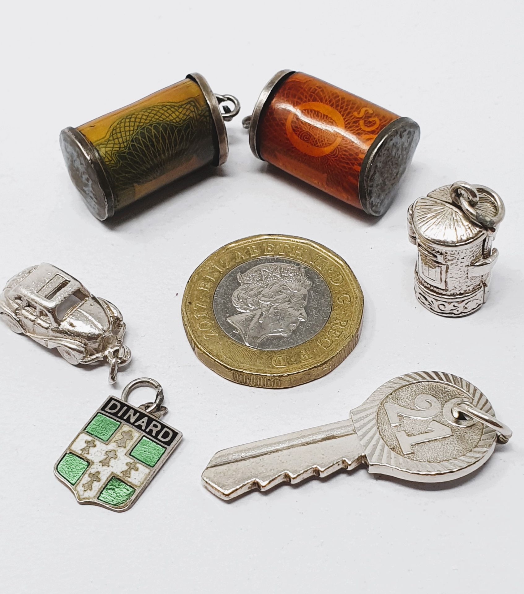 Sterling silver selection of twenty vintage charms, including bible, Royal Mail post box,