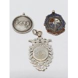 Three sterling silver fobs and a pair of silver gilt cufflinks, gross weight 31.