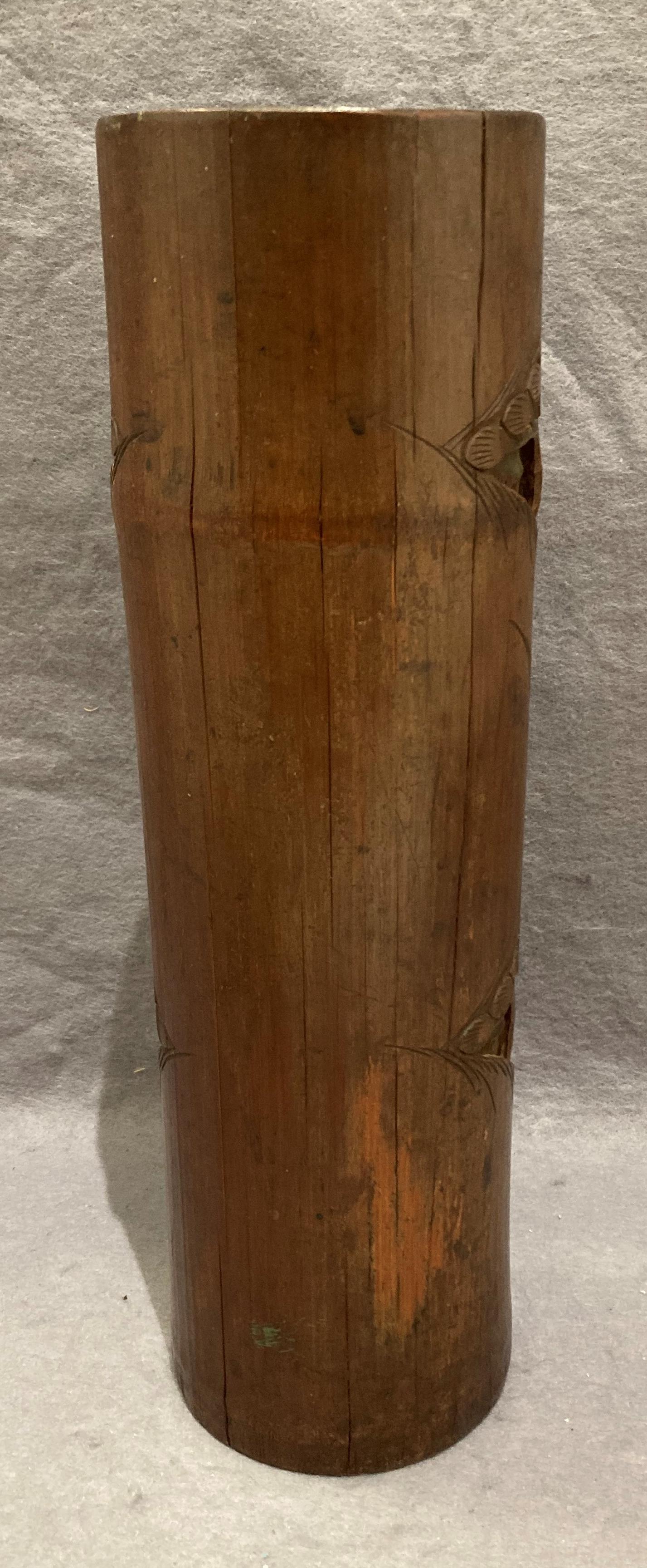 Oriental hand-carved bamboo vase, - Image 2 of 3