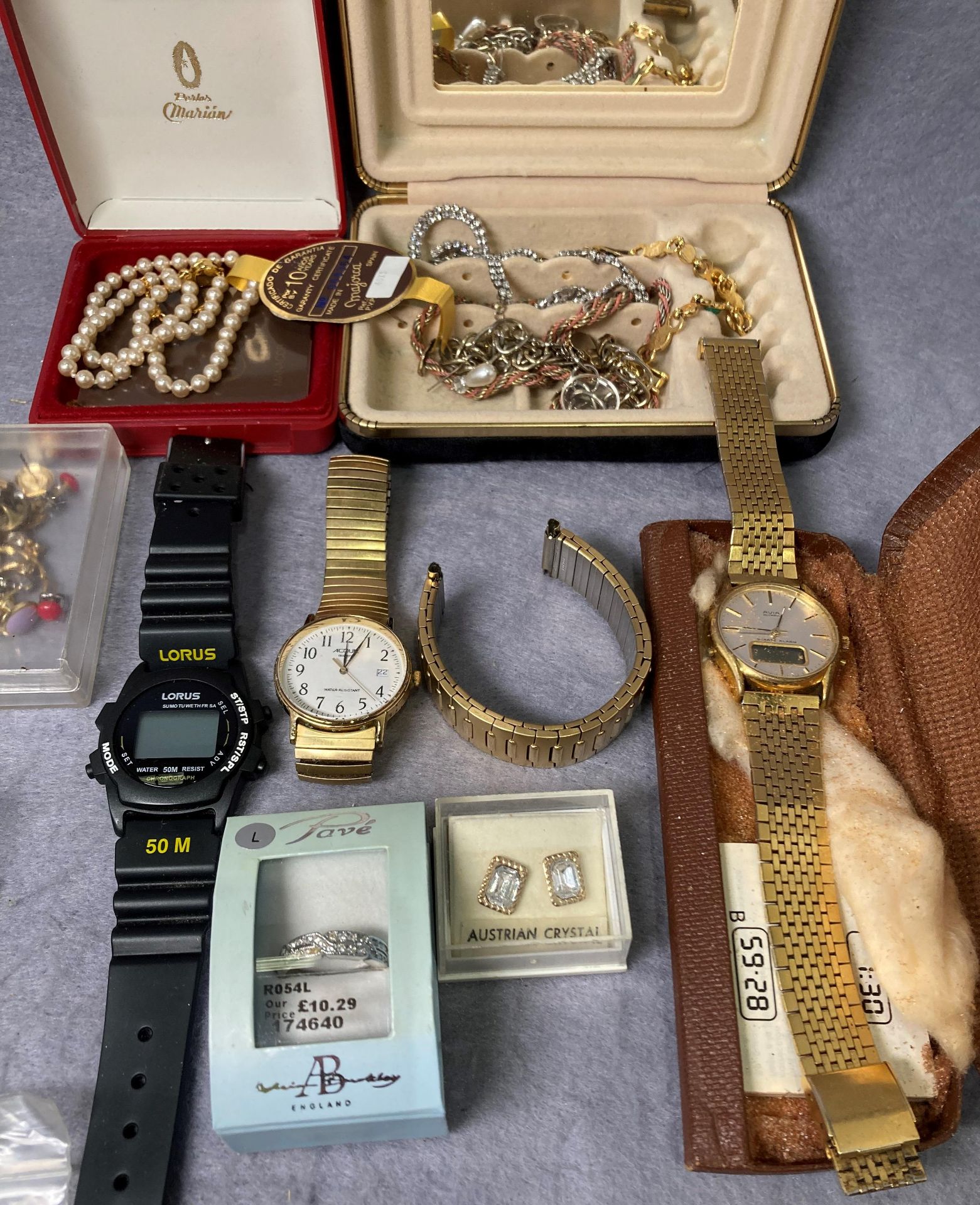 Contents to tray - assorted costume jewellery etc including rolled gold Art Deco style watch (with - Image 3 of 5