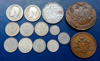 Russia - Silver & Copper Roubles / Kopeks etc. (14) from 1794, some good grades.