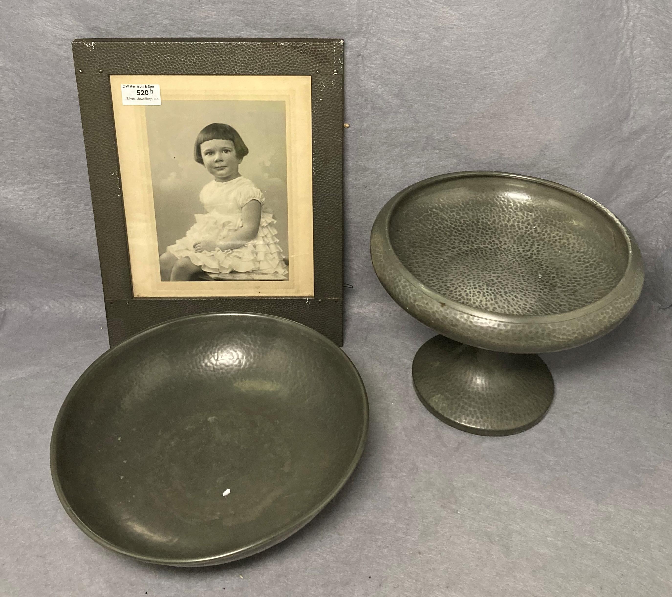 A Tudric Pewter bowl (27cm diameter) ref no: 01243, a Sheffield Pewter bowl on stand (26cm diameter,