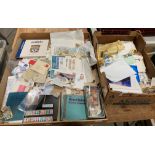 Contents to two trays - large quantity of loose stamps World & GB, small stamp albums,