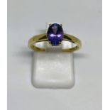 9ct gold tanzanite solitaire ring, finger size N, gross weight 1.