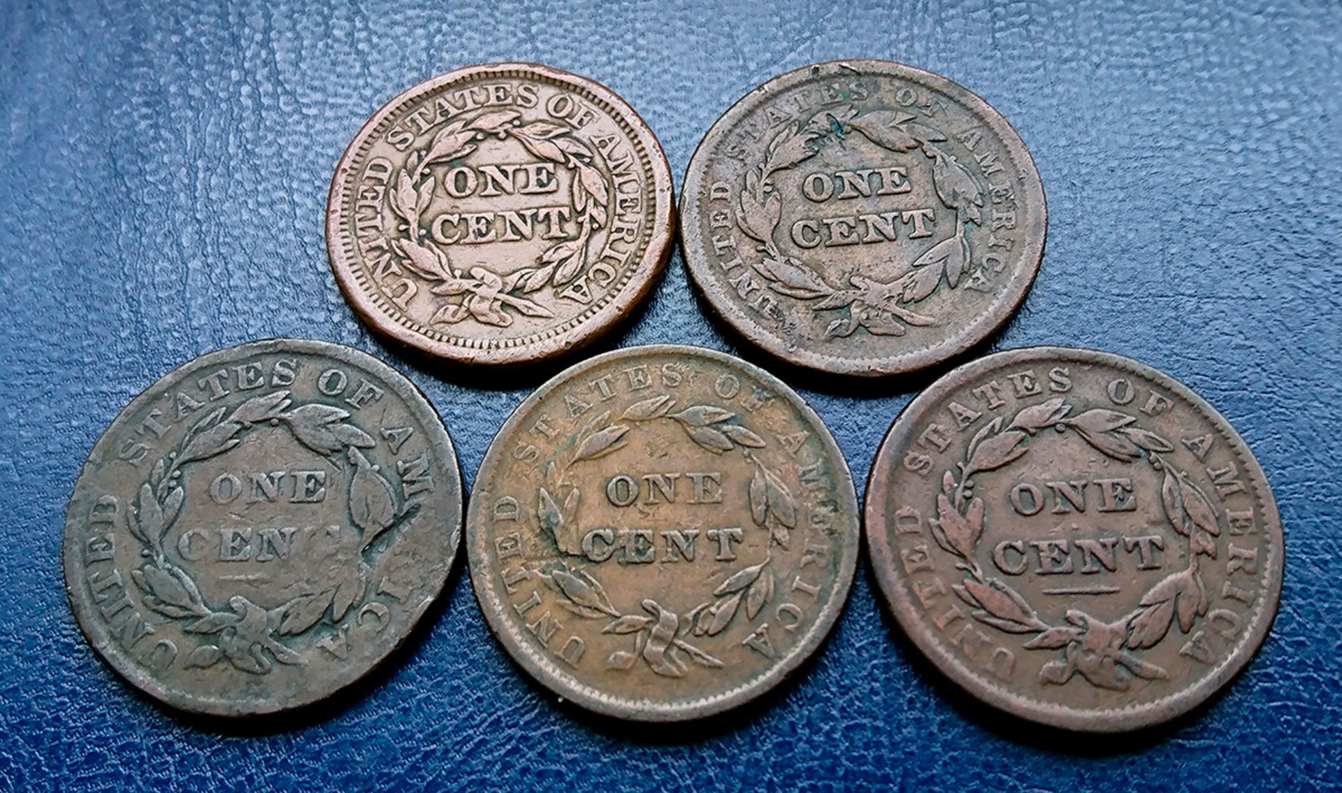 USA - Large Cents (5) - Coronet Cent 1835, 1838, 1839, Braided Hair Cent 1841, 1856. - Image 2 of 2