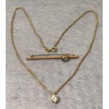 Two 9ct gold (375) items including a rope chain (16" long) with a 9ct gold single stone pendants