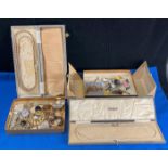 Cardboard jewellery box and contents - costume jewellery, Sterling Silver brooches by A&K Denmark,