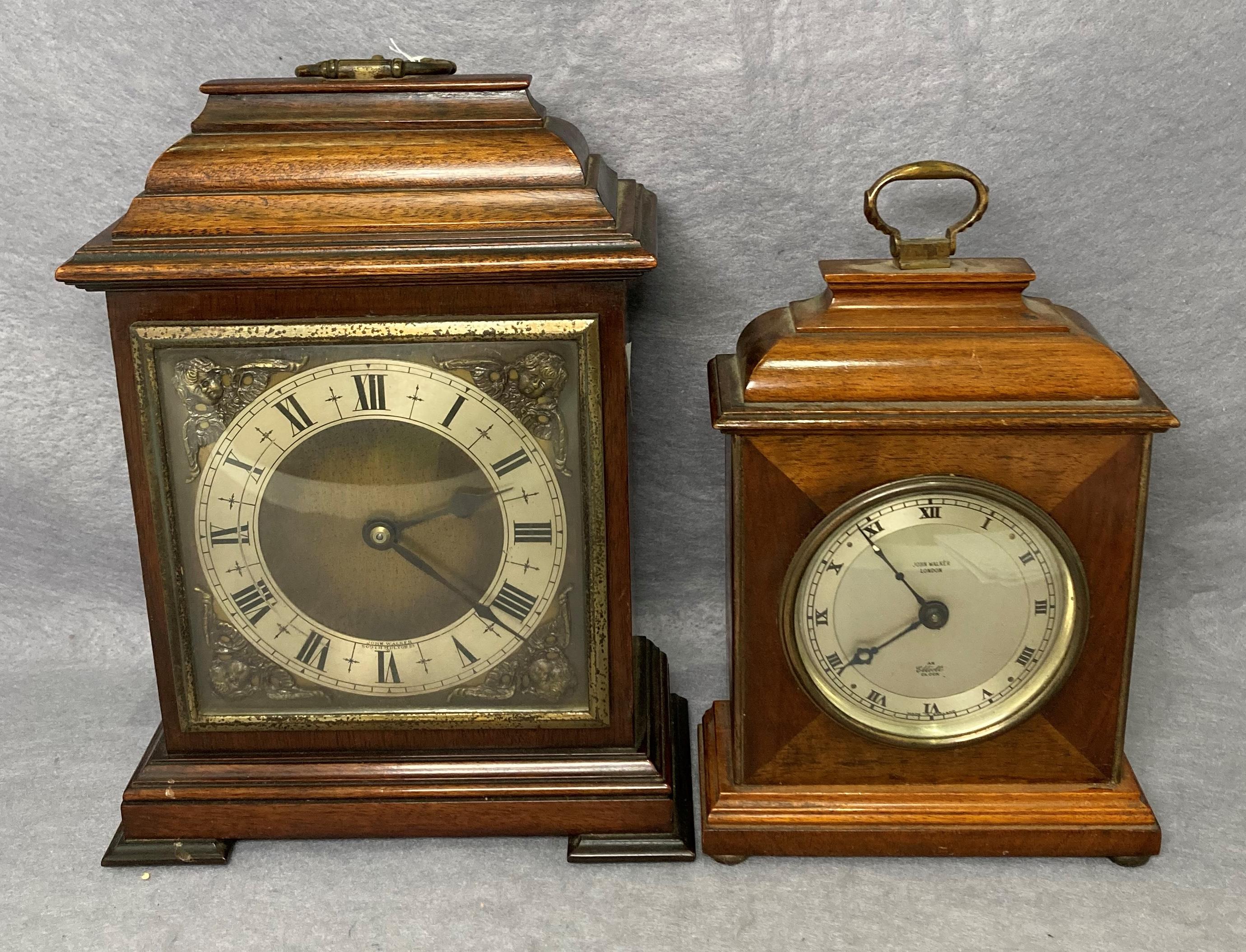 Two assorted John Walker walnut cased mantel clock,