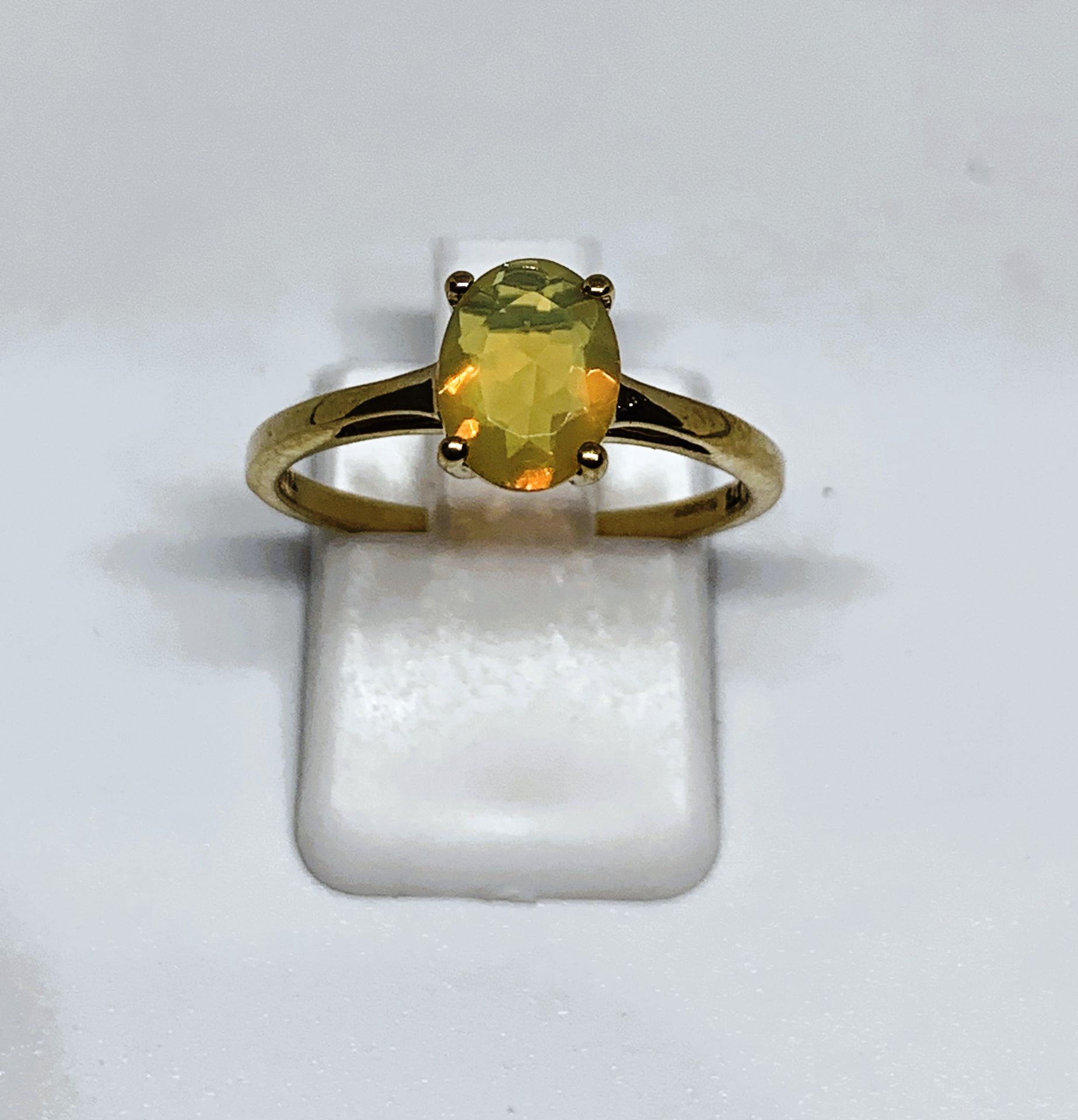 9ct gold faceted opal solitaire ring, finger size N, gross weight 1.