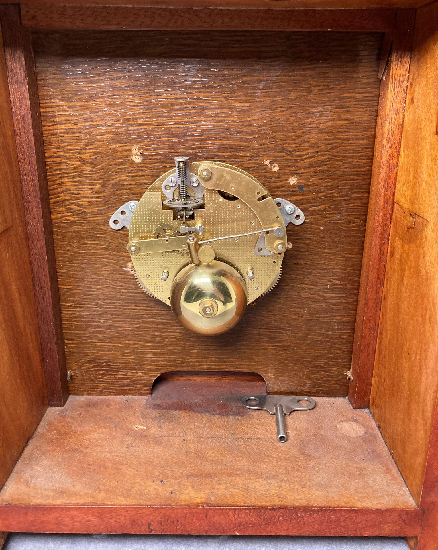 Mahogany cased West German mantel clock with brass face, - Image 3 of 3