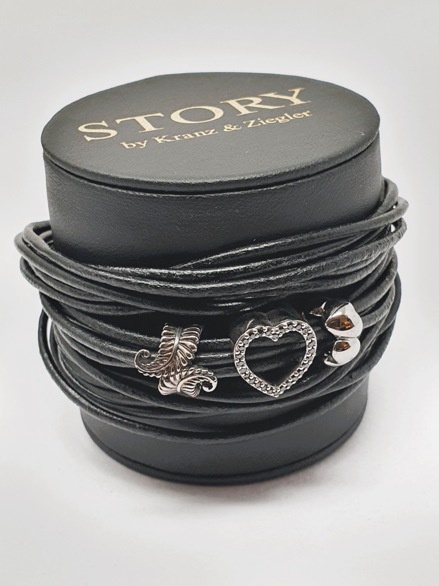 STORY' by Kranz & Ziegler black leather wrap bracelet with rose gold vermeil sterling silver - Image 2 of 3