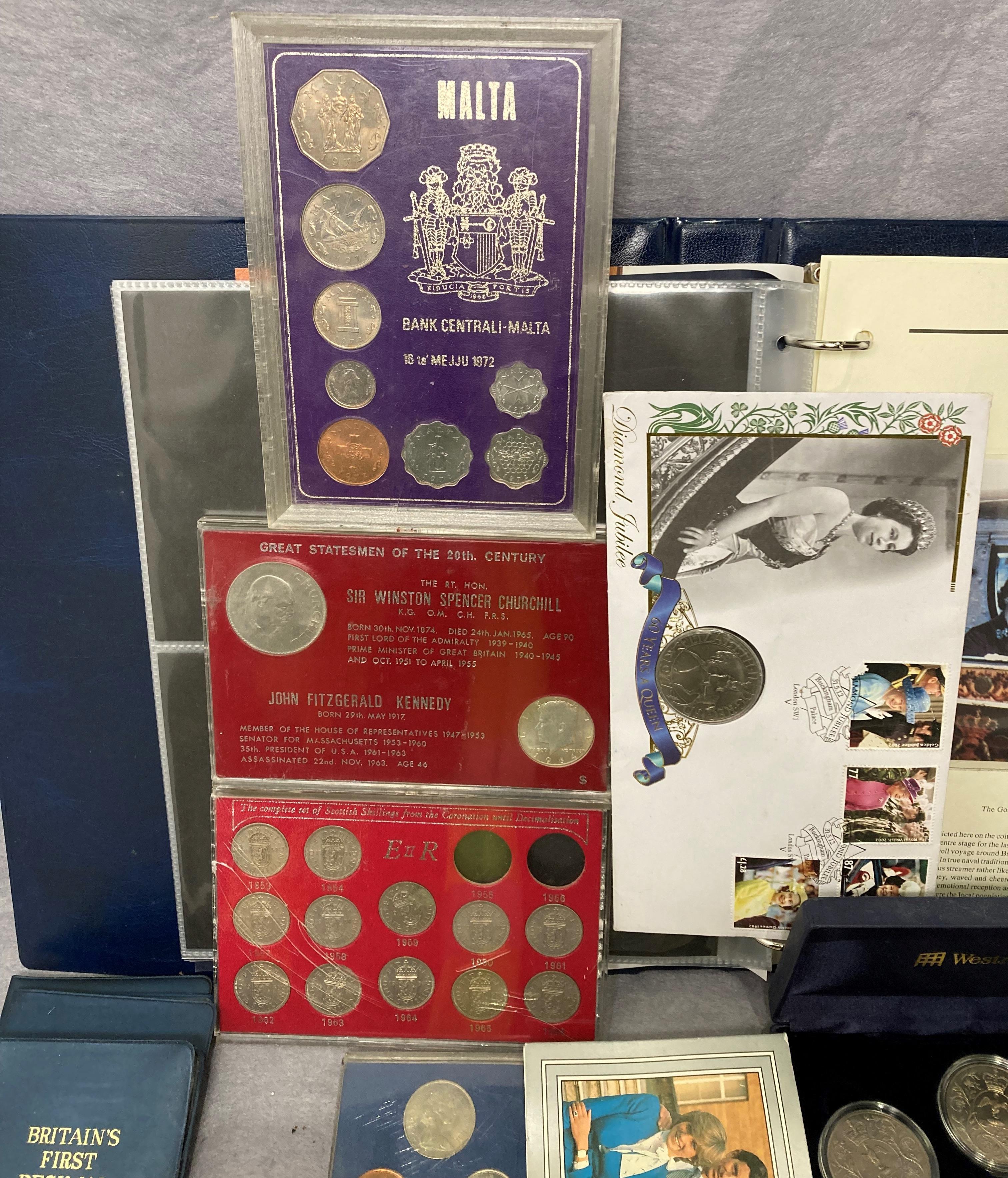 Contents to tray including sixteen assorted commemorative crowns, First Day Covers, - Image 2 of 5