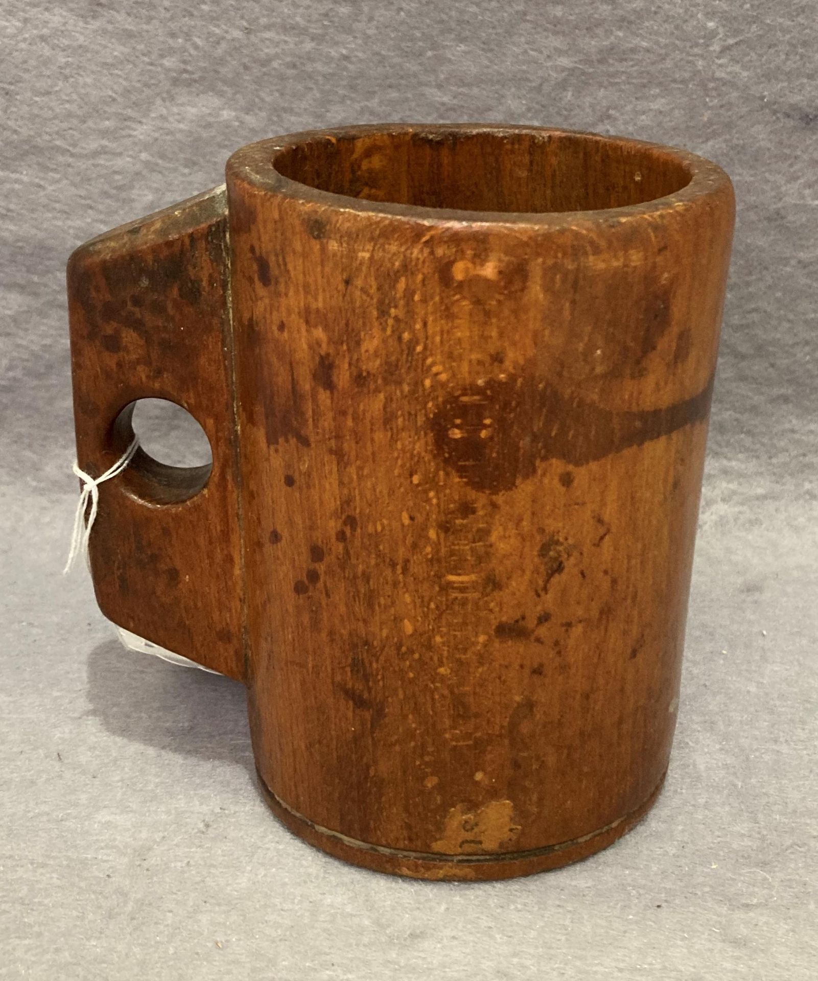 A Victorian wooden dry or wet measuring cup/mug with Crown & VR and one other stamp to outside, - Image 2 of 3