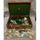 Mahogany canteen of cutlery cases with plain brass oval plaque and lift-out tray and approximately