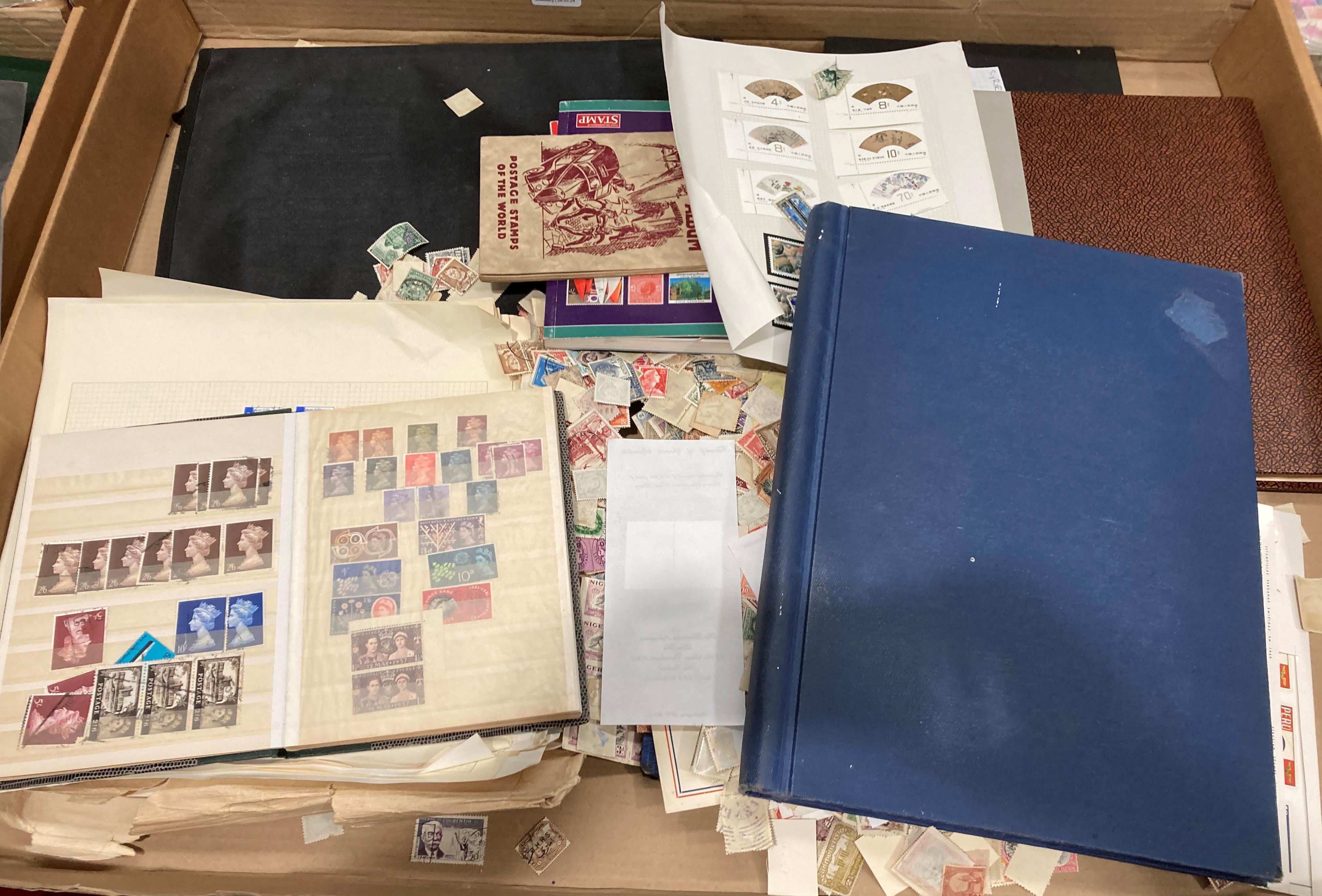 Contents to large tray - assorted stamp albums and loose stamps (saleroom location: S2 tables QB05)